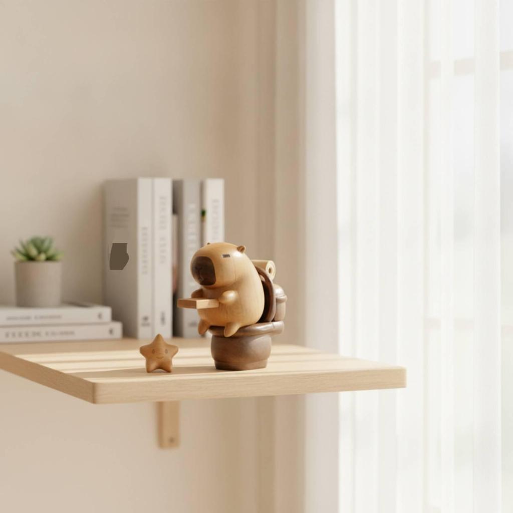 Wooden Capybara Figurine Beech Wood Handcrafted Tabletop Decor