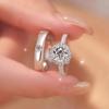 Sterling Silver Platinum-Plated Gold Diamond Inlaid Unisex Matching Rings - Light Luxury High-End Open Design