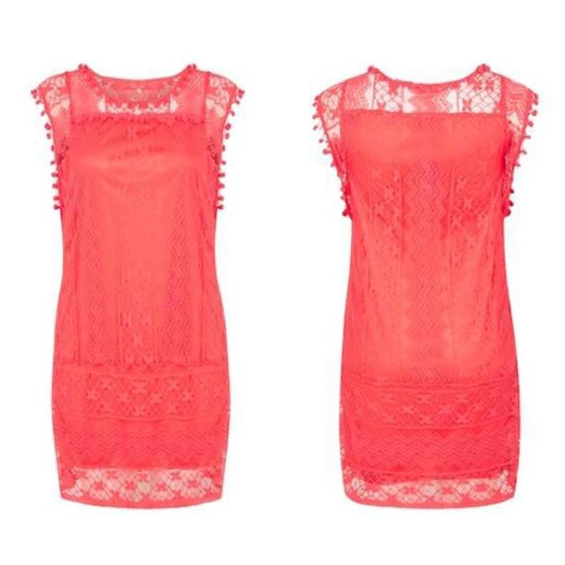 

Summer White Ladies Dress Relaxed Sleeveless Beach Short Skirt Female Sexy Tassel Mini Lace Dress 5XL красный