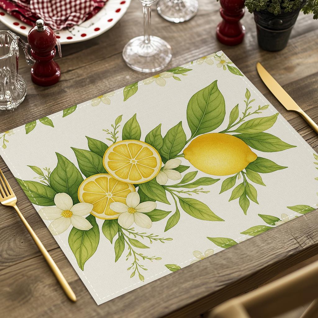 4/6/8pc Lemon Printed Summer Linen Placemat Fresh Holiday Dining Table Mat Decoration for Wedding Party Home Gathering