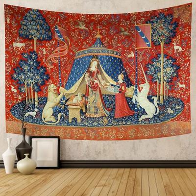 Mittelalterlicher mythischer Wandteppich Europäisches klassisches Einhorn- und Löwenmuster Wandbehang für Schlafzimmer Wohnzimmer Dekoration