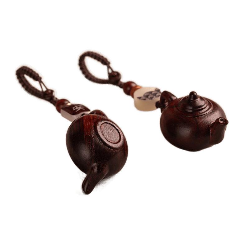 Rosewood Handle Pot Car Key Pendant Teapot Keychain for Men