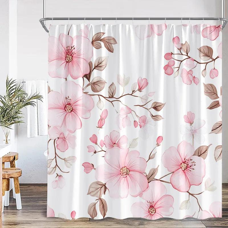 Blue Leaf Watercolor Plant Shower Curtain Modern Minimalist Home Bathroom Decorative Fabric Shower Curtain with Hook
