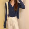 V-neck knitted cardigan solid color versatile small coat sweater spring trend women's early autumn new fungus edge
