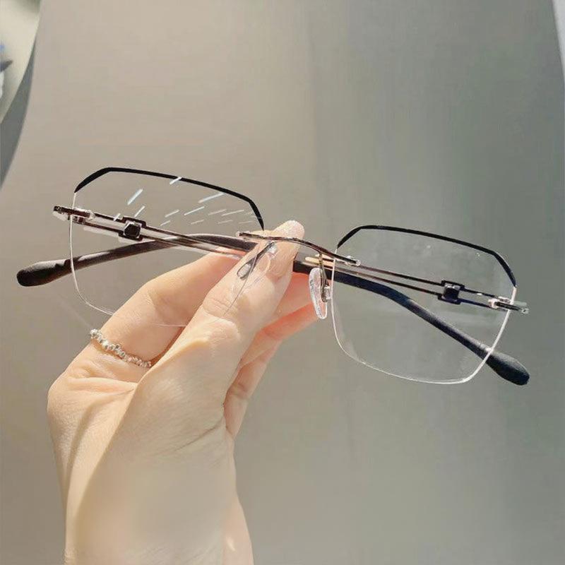 

Модные деловые очки для пресбиопии для мужчин и женщин, безободковые, высокой четкости, с защитой от синего света, очки для чтения диоптрии до +4.0 +4.0