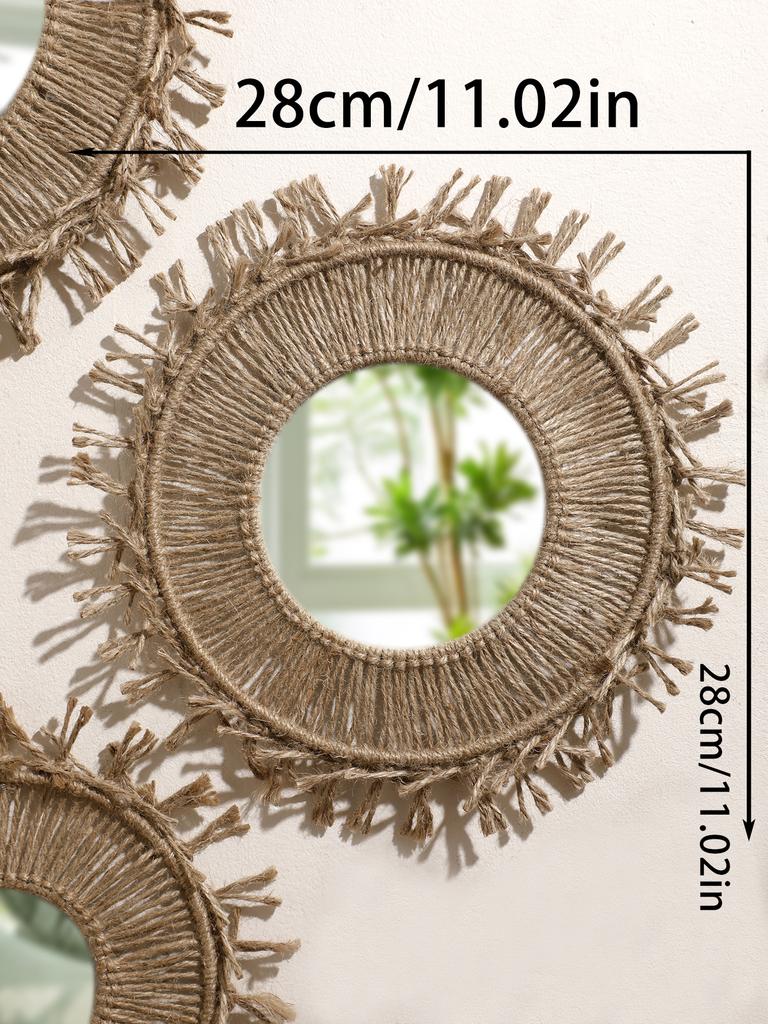 Brown Room Decorative Mirrors Wall Decor Boho Macrame Round Cosmetic Mirror Room Wall Mirror Woven Macrame Crafts Art Home Decor