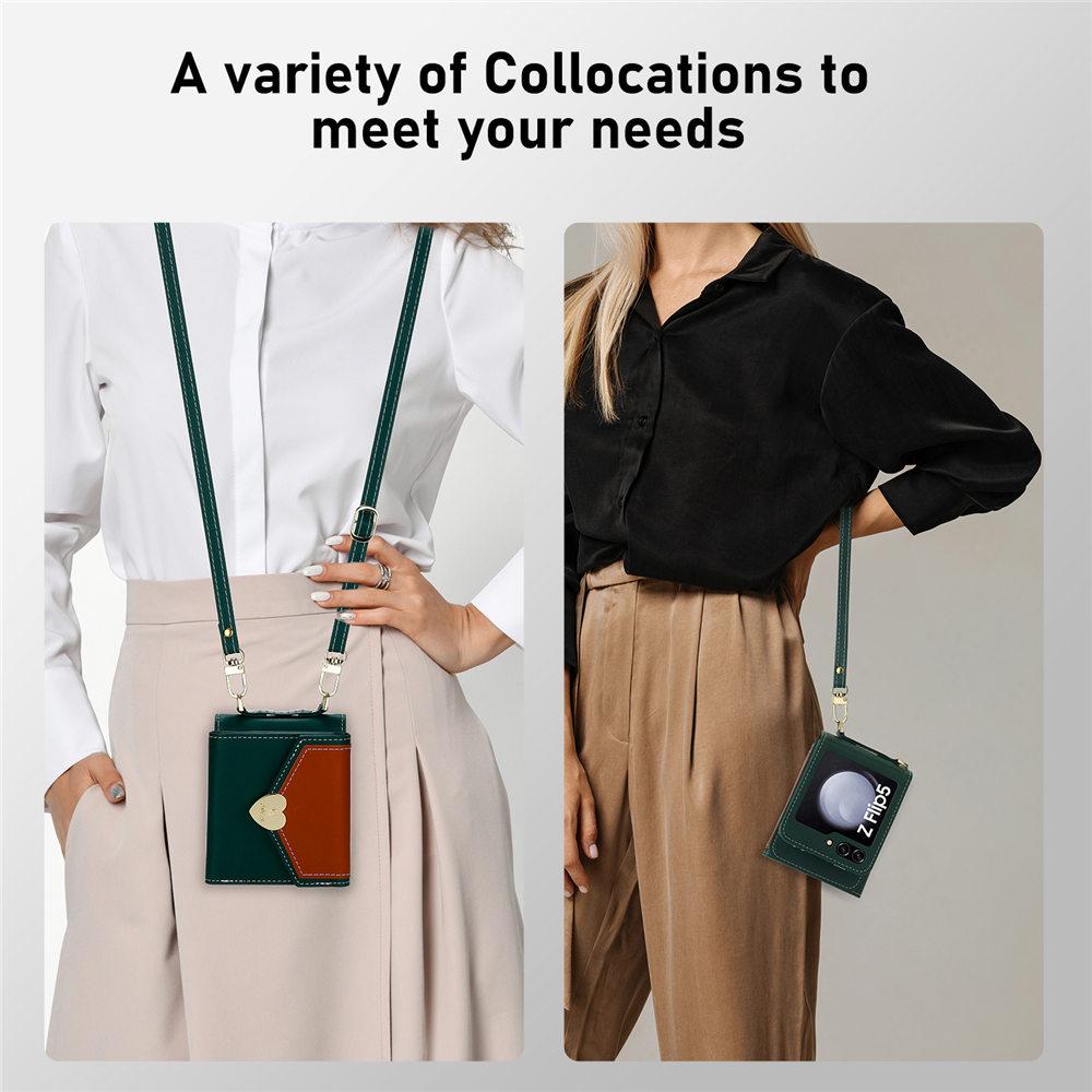 For Galaxy Z Flip 6 Case Dual Color Love Heart Crossbody Wallet Cards Slot Case For Samsung Galazy Z Flip 5 Flip 6 4 3 Cover