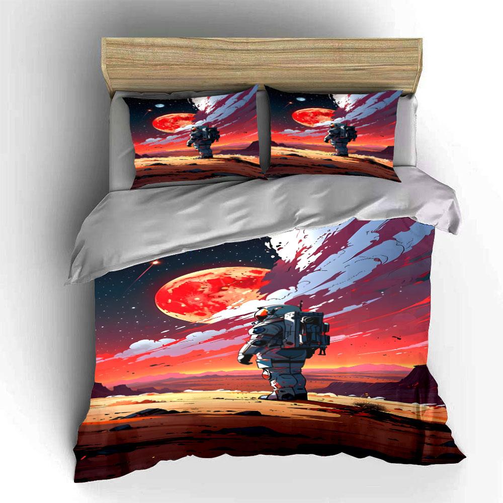 Astronaut mit rotem Planeten. Bettwäsche-Sets Bettbezug-Sets Bettbezüge Kissenbezüge(1*Bettbezug 2*Kissenbezüge ohne Bettdecke)