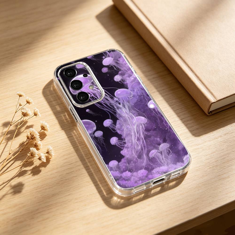 INS C-Cartoon Jellyfish phone Case For Samsung S25,24,21,22,23,30,Ultra,20,Plus,Fe,Lite,Note Transparent Cover