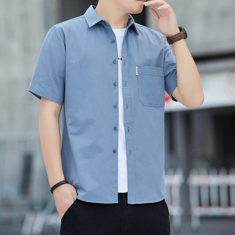 Летняя мужская рубашка с коротким рукавом, повседневная, однотонная, тонкая, выстиранная M