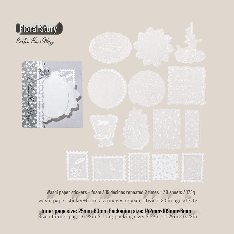 MòMò 3D Foam & Paper Stickers White Mist Journal Series Creative Planner Decoration Stickers