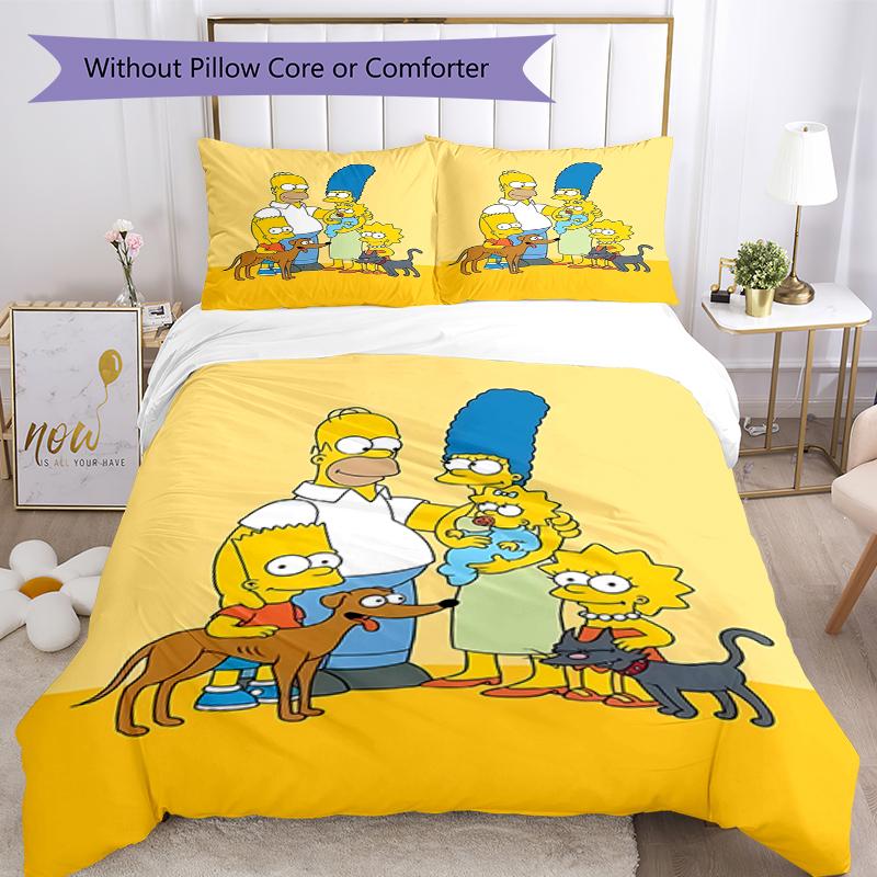 3pcs The Simpsons Bedding Set Duvet Cover Closure Includes 1 Duvet Cover & 2 Pillowcases, Soft and Comfortable for All Seasons.