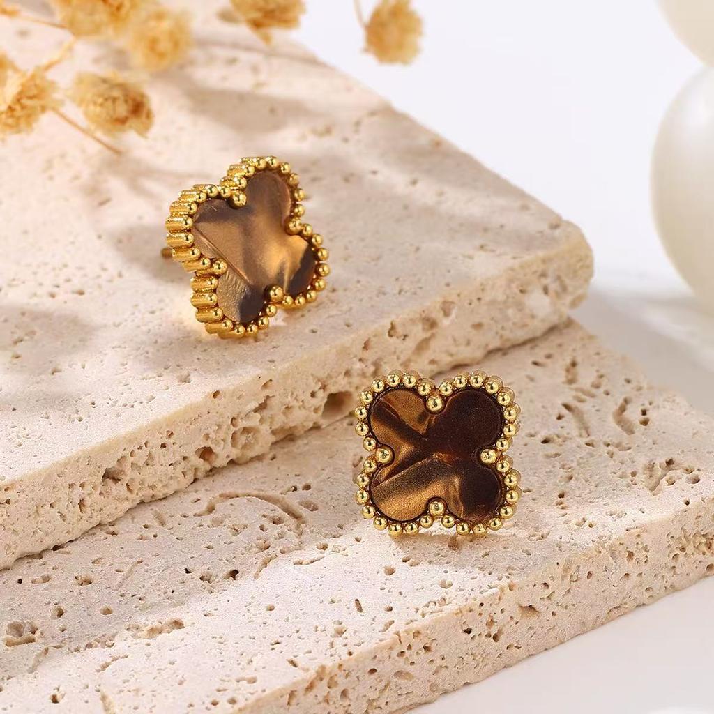 13MM titanium steel non fading clover earrings, high-grade titanium steel 18k earring accessories