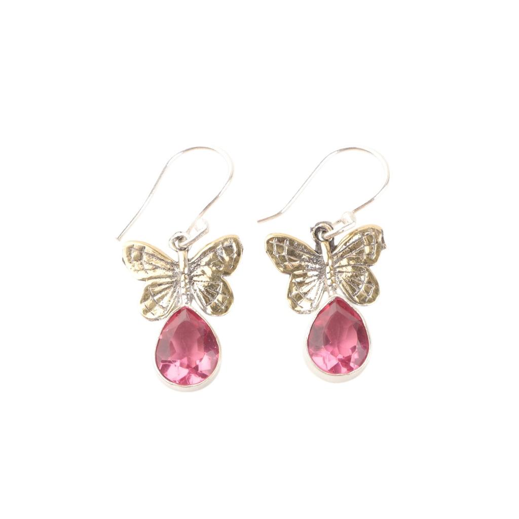 Pink Tourmaline Gemstone 925 Sterling Silver Handmade Jewelry Drop Earrings 1.3" EE-155-6