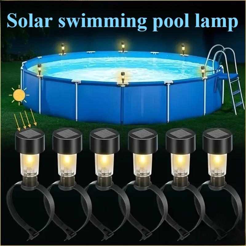 6/12PC Waterproof Solar Hanging LED Pool Light Cylinder Shape Warm White Lamp for Outdoor Garden Above Ground Pool  Lighting Use
