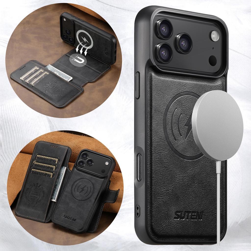 iPhone 17 Pro Max Flip Case with Card Slot, Magnetic Snap, Wireless Charging, Stand Function, and Leather Finish