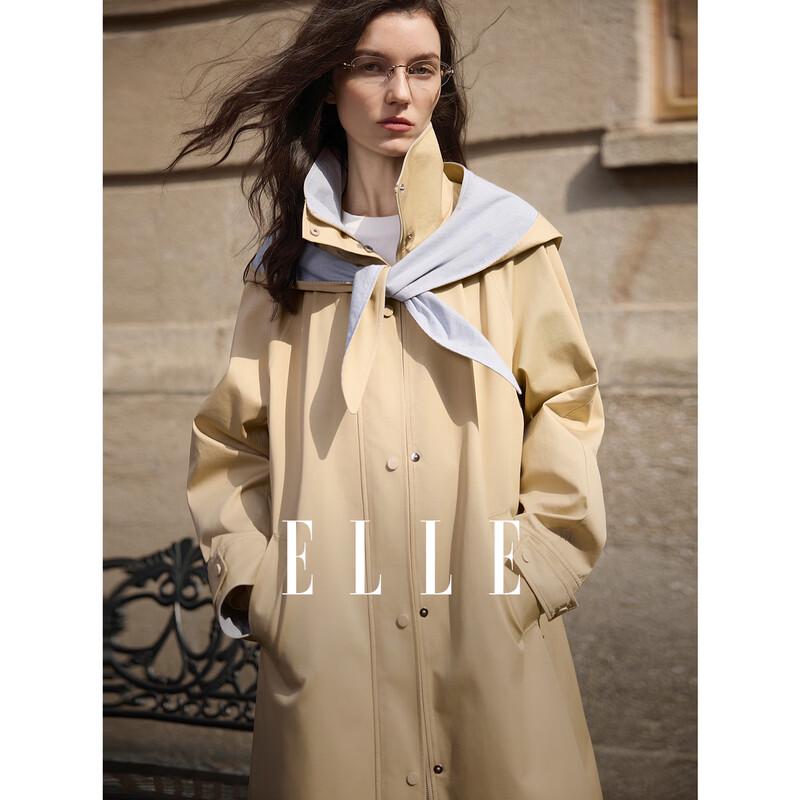 ELLE Women s Striped Scarf Hood Trench Coat S