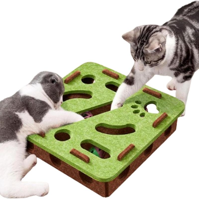 1 PCS Felt Cat Toy Maze Box Interactive Puzzle Game With 2 Balls For Indoor Cats Hunting Exercise Self Play Scratch Resistant
