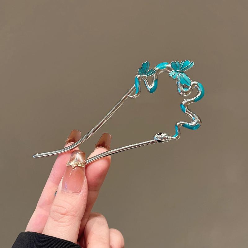 1Pcs Metal Flower Hair Pin Snake Hairpin Vintage Chinese Style Hair Stick Plate Hair Retro Hair Clip Hair Accessory