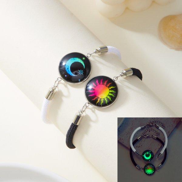 Braccialetti Luminosi Romantici Sole Luna per Coppia Uomo Donna Corda Intrecciata Fatta a Mano Braccialetto Coordinato Gioielli Regali per San Valentino
