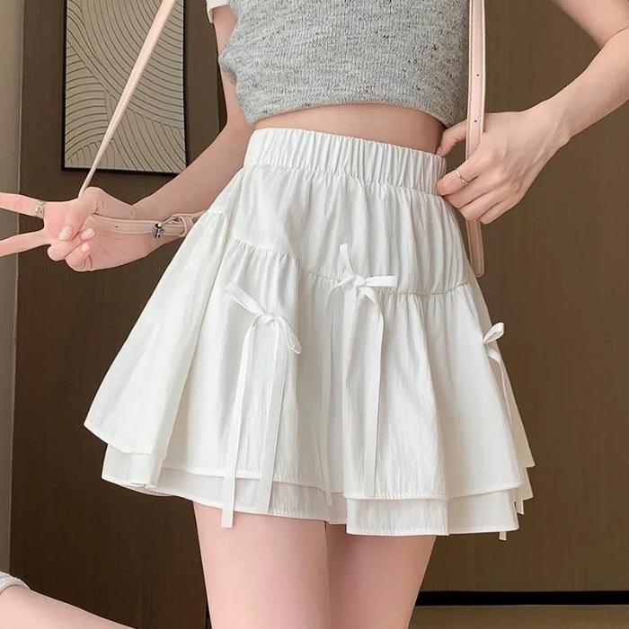 Women's Summer New Style with Bows and Puffy Skirts, High Waist, Anti-exposure A-line Cake Skirt