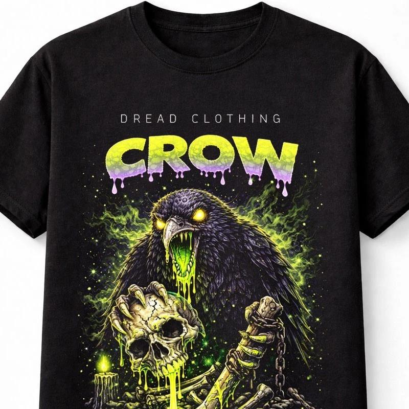 Gothic Raven Skull Horror Graphic Halloween Black Unisex TShirt S