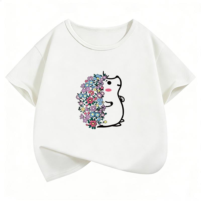 Harajuku Cute Hedgehog Tshirt Kids Anime Cartoon Tops Fashion Hedgehog Flower Clothing Short Sleeve Cartoon Boy Girl Tshirt Top