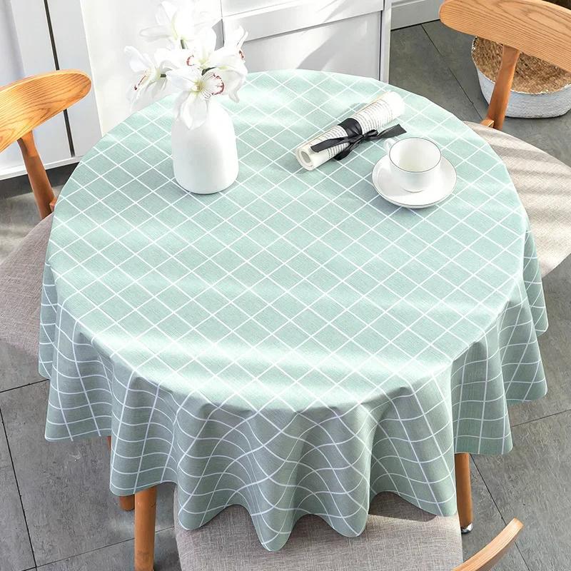 Nordic Round Table Tablecloth Modern Pvc Grid Printed Waterproof Oil-proof Anti-hot Table Cloth Coffee Dining Table Mat Plastic