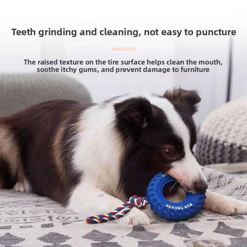 1pc Durable Rubber Tire Chew Toy for Large Dogs Interactive Training Teeth Cleaning Biting Resistant Border Collie Pet Dog