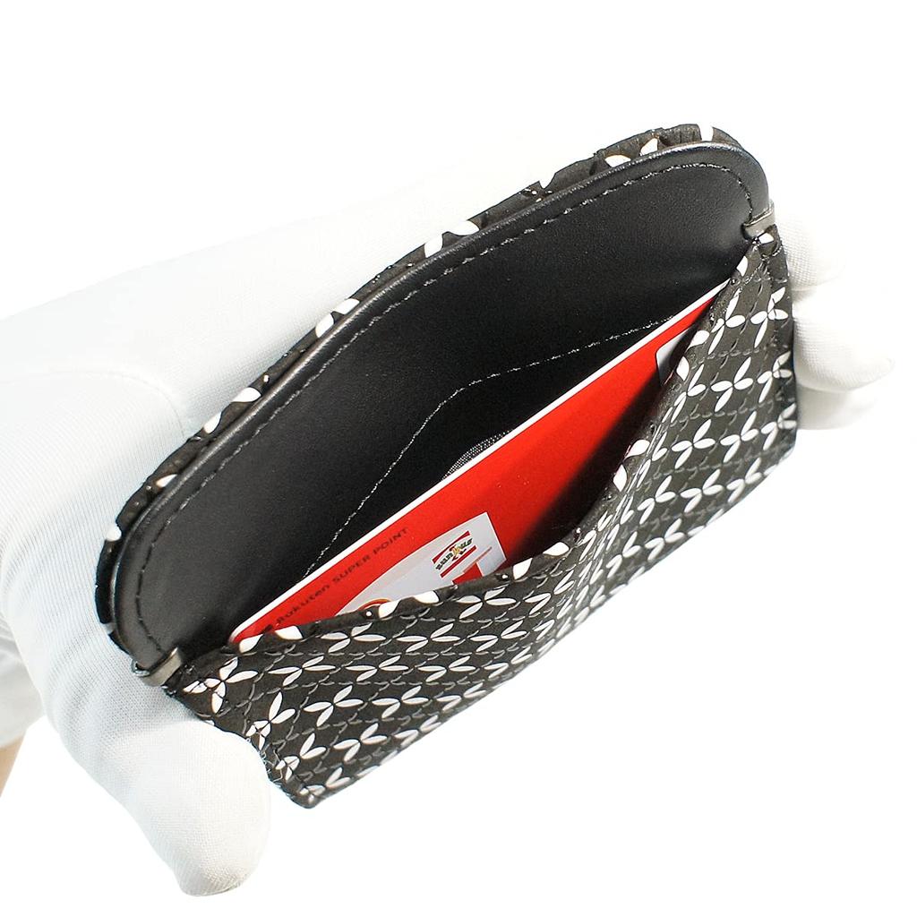 Indenya Inden Coin Purse, Deerskin Leather, Soft, Shippo Pattern, Black with Black Lacquer and White Chintz, 8803