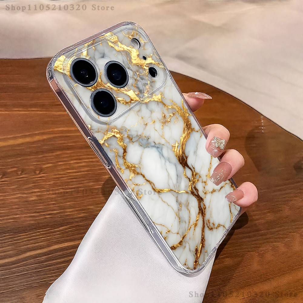 Black Gold Marble Art Phone Case iPhone17 16 15 14 13 12 11 Pro Max Plus Mini Clear Full Back Cover Silicone Soft Shell