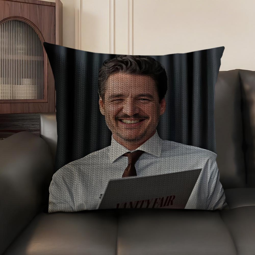 P-Pedro Pascal Daddy Cushion Cover Natural Linen Organic Fabric Double-Sided Printing Sofa Home Decor Gift Pillow Case
