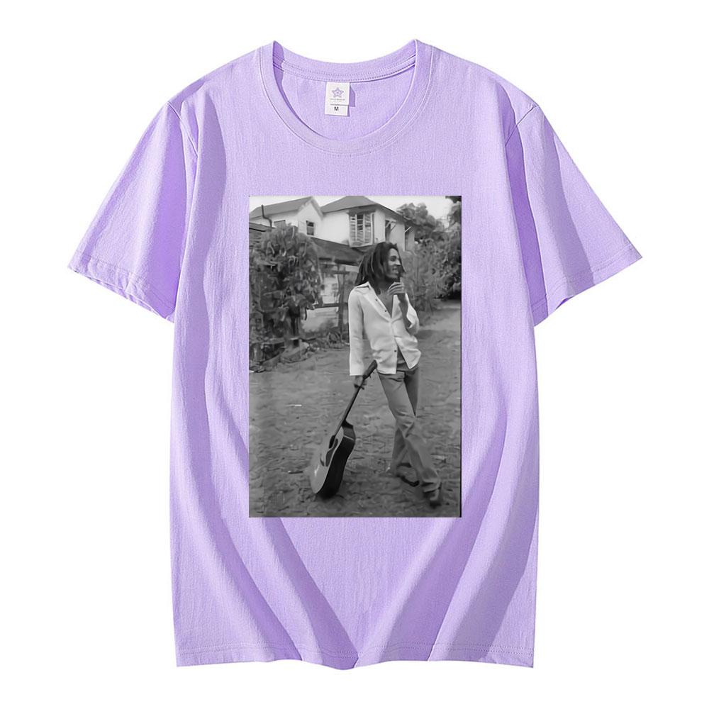 Bob Marley Black White Guitar Novelty T Shirt Summer Men Women Vintage Hip Hop Oversized Short Sleeve T-shirts Gothic Streetwear
