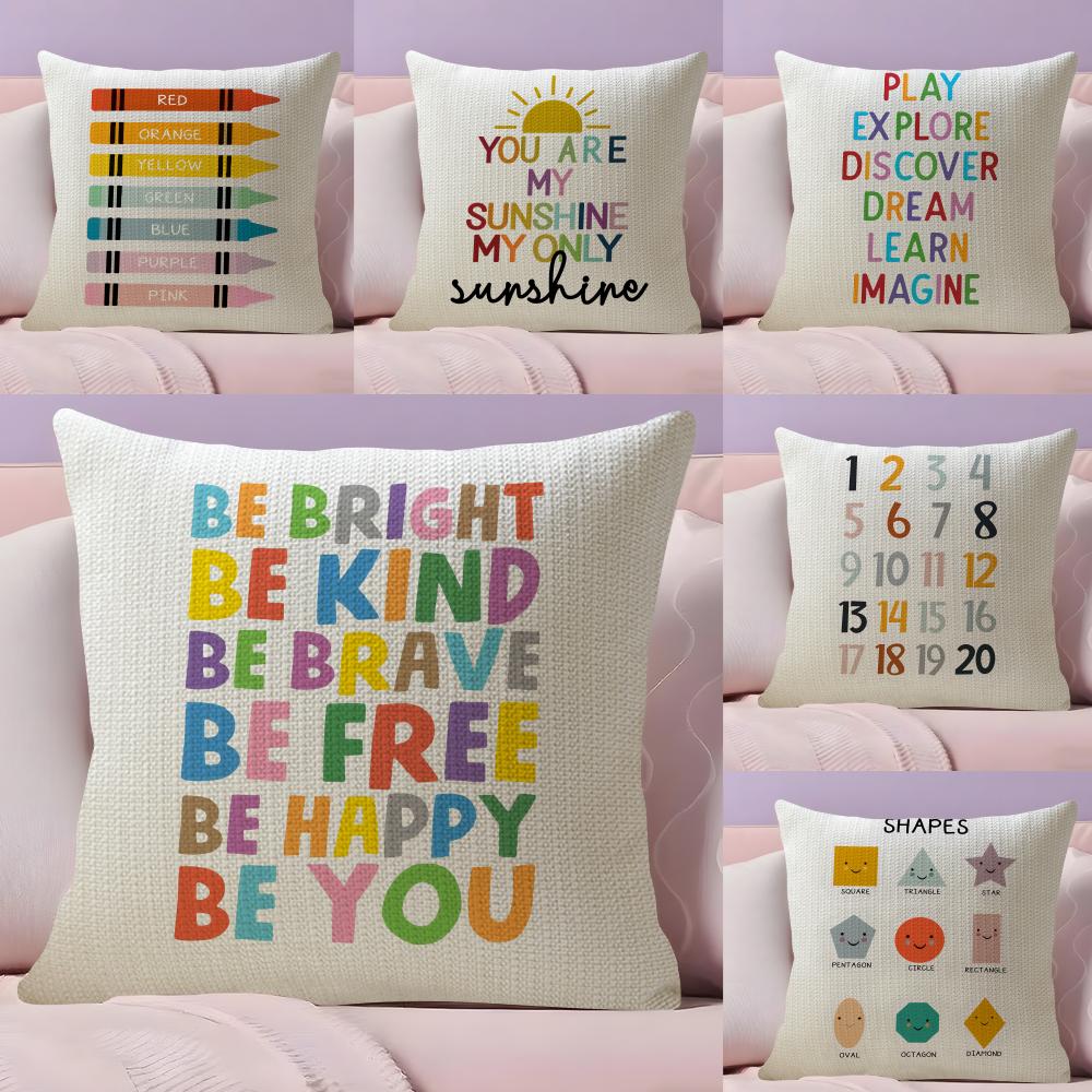 English Education Cushion Cover Natural Linen Organic Fabric DoubleSided Printing Sofa Home Decor Breathable Bed Pillow