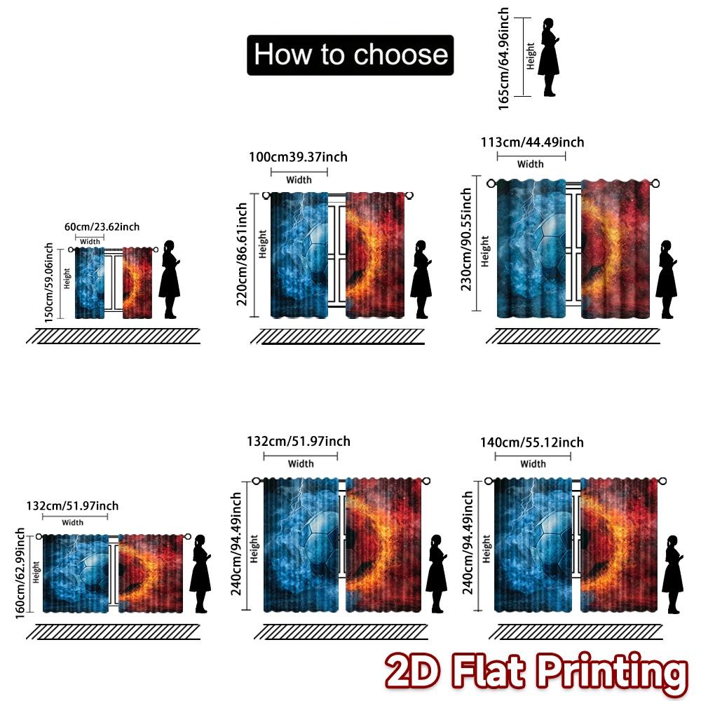 2D flat printing 2pcs Curtain Drapes Fire and Ice Soccer Digital Printed Polyester Drapes Party Decorations Perfect for Holiday
