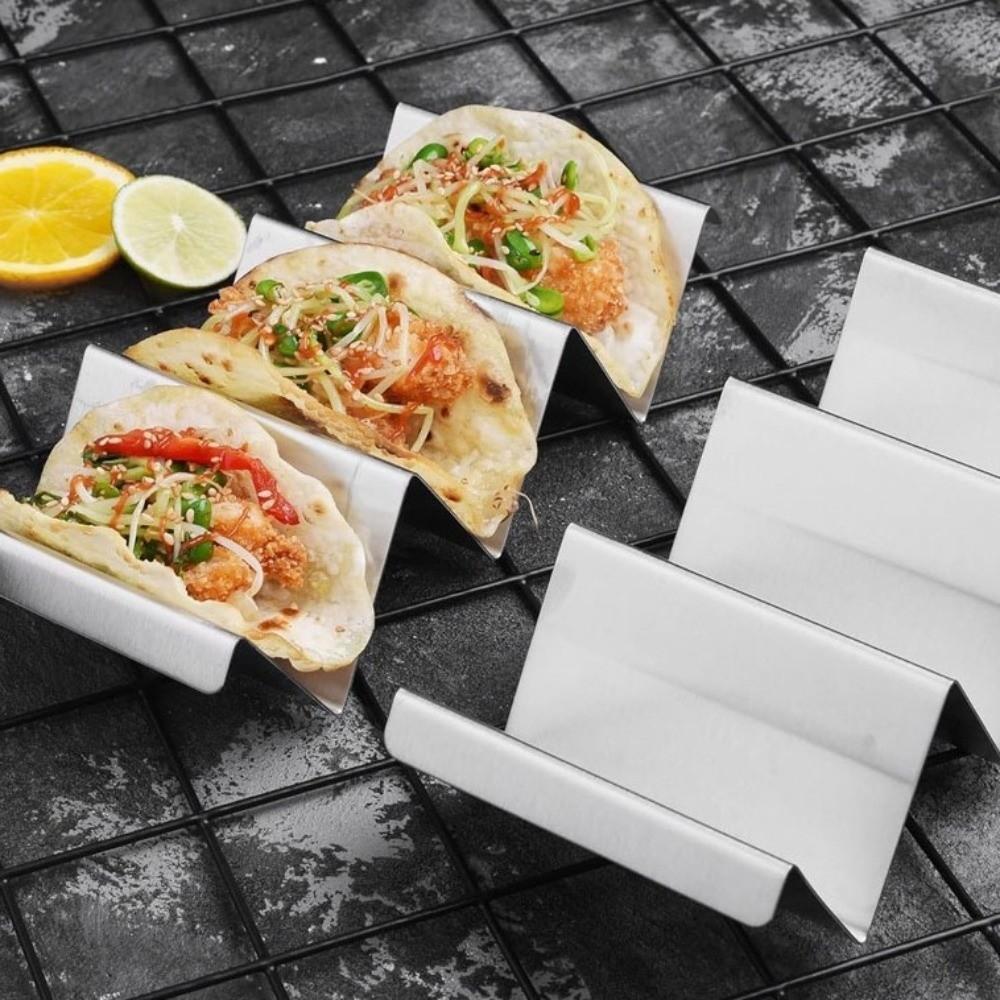 Easy-Access Handle Stainless Steel Taco Holders V-Shaped Reversible Tortilla Holder Non-Stick Stackable Sushi Holder Outdoor BBQ