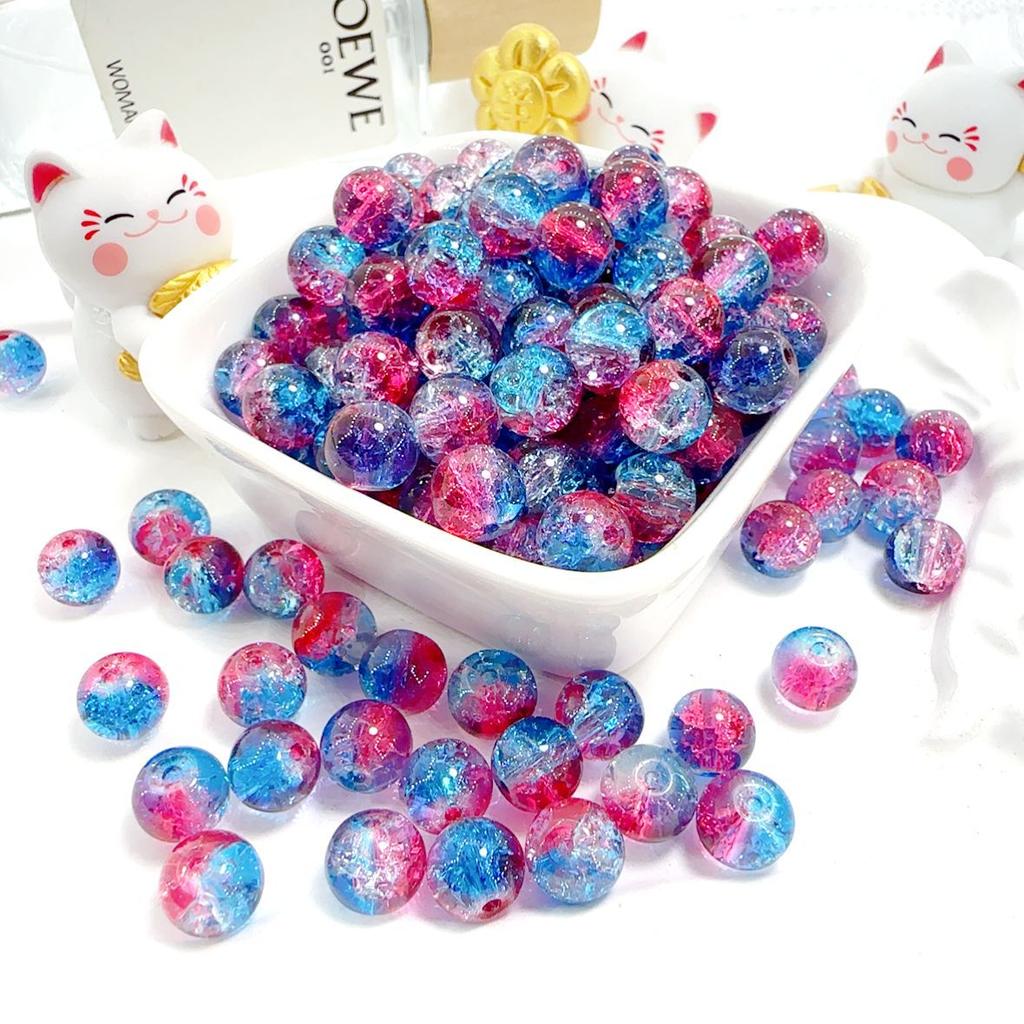10mm Crackle Glass Round Beads, Loose Spacer Beads DIY Accessories for Bracelet Making 50pcs