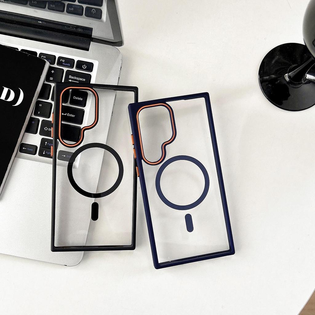 Samsung S25 Ultra Transparent Magnetic Ring Holder Case, S24 Plus Cross-border Premium, S23 Protective Case.