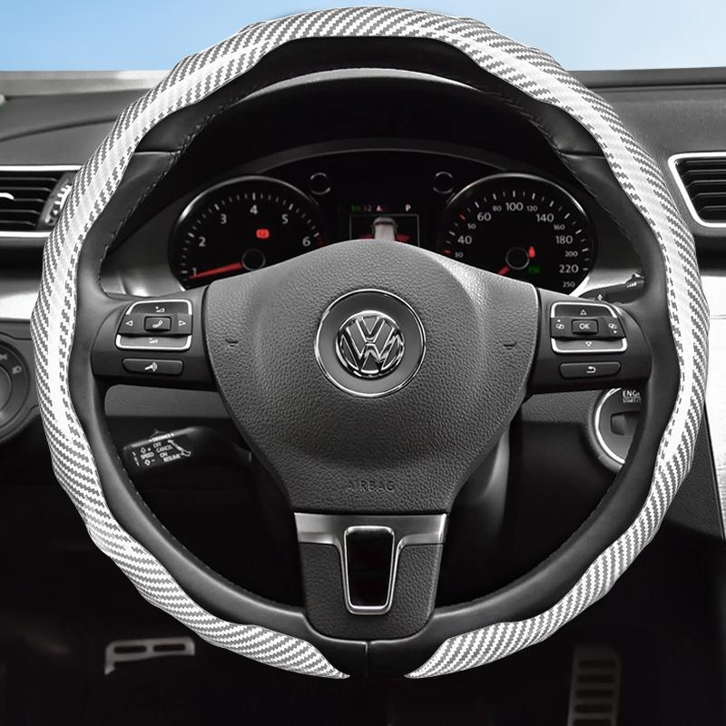 

Suitable for Volkswagen Carbon Fiber Texture Steering Wheel Cover Snap-On Wave-Shaped Sporty Design Durable Protective Shell Golf Passat Polo Jetta