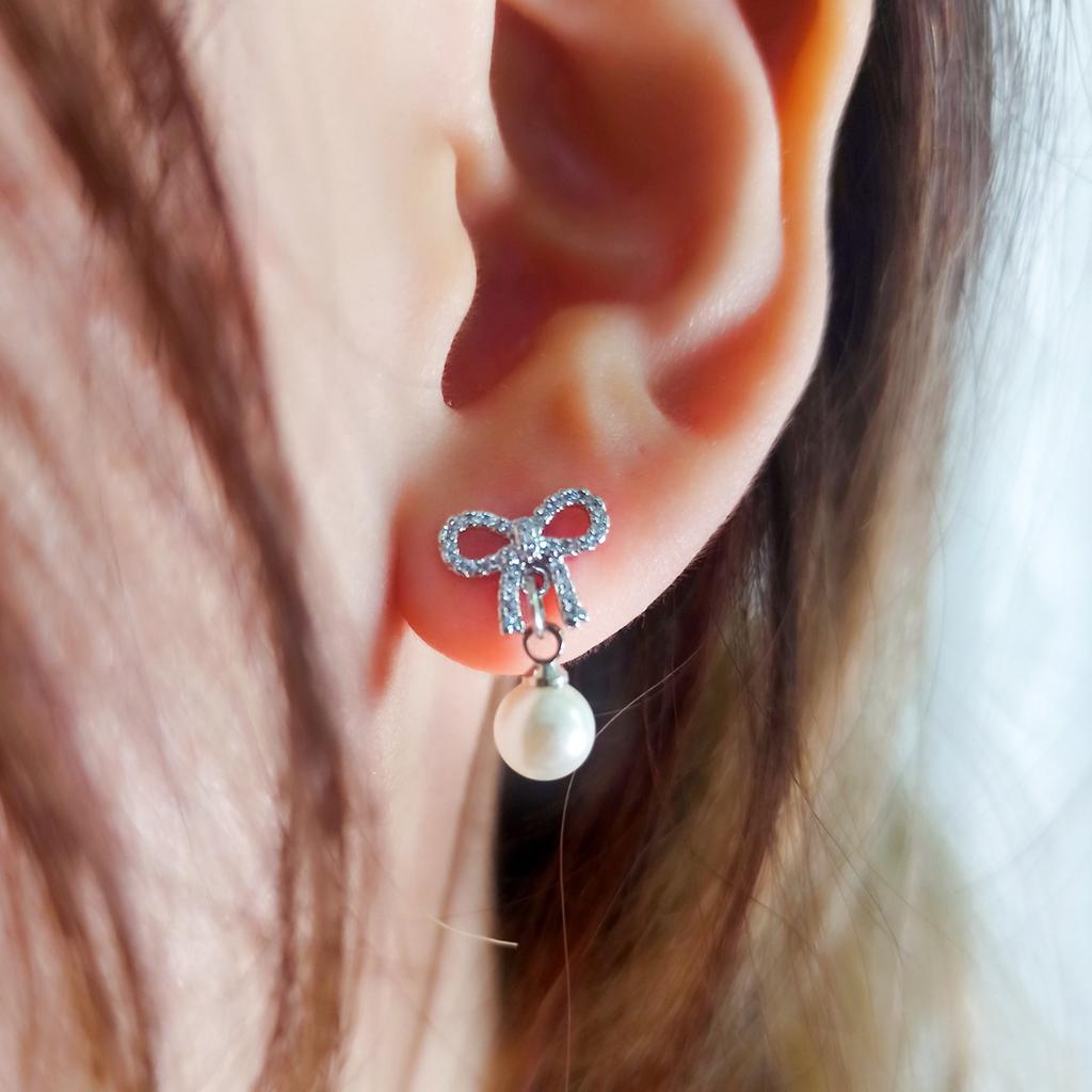 Hochwertige Zirkon Elegante und Vielseitige Schleifen- und Perlen-Ohrstecker für Damen