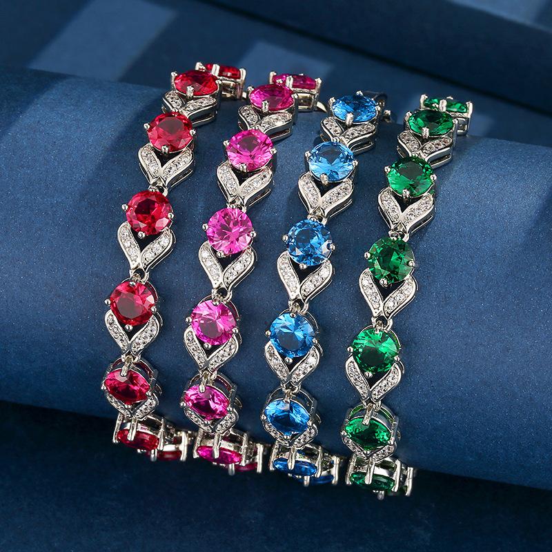 Jewelry Retro Simulation Corundum Light Luxury Full Diamond Retro Round Bracelet Main Stone 6.5Mm