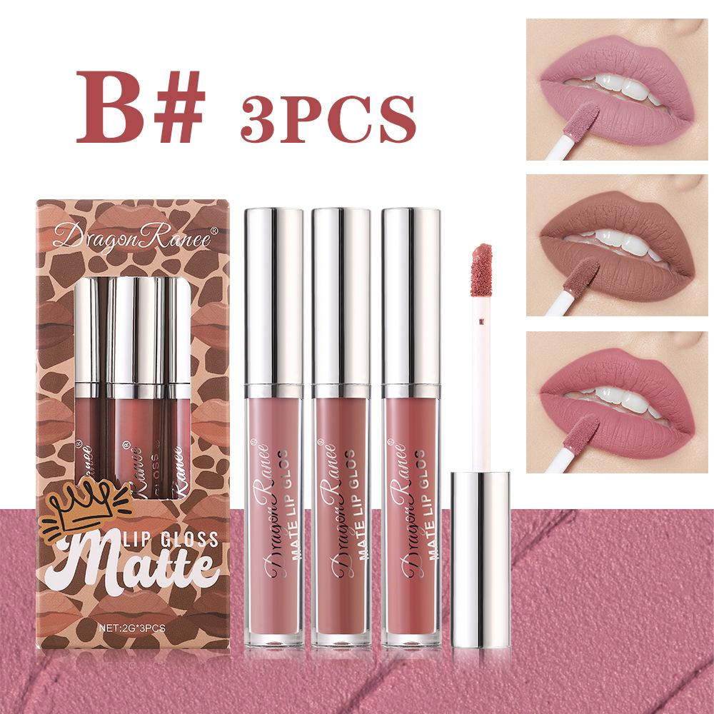 

Leopard Print Three Lip Gloss Set Matte Matte Lip Matte Lip Gloss Lipstick Not Easy to Stick to the Cup Long-Lasting Color B
