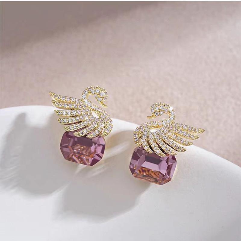 Elegant French Retro Swan Crystal Dangle Earrings
