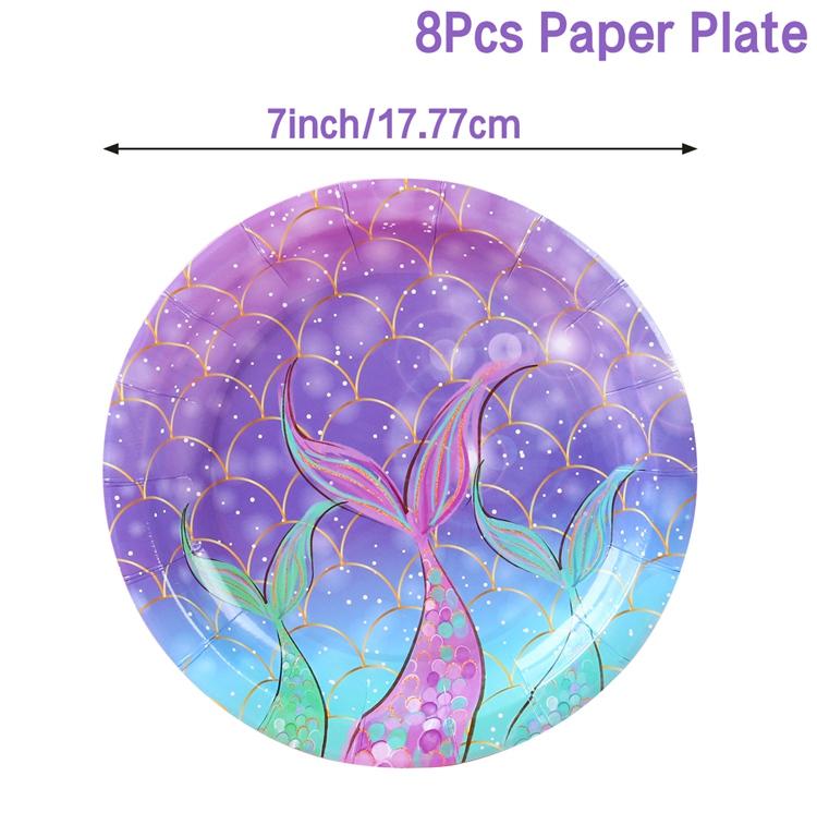 Zestaw naczyń jednorazowych Syrenka Talerze papierowe Kubki Mała Syrenka Dekoracje na przyjęcie urodzinowe Dziewczęce Baby Shower Artykuły imprezowe