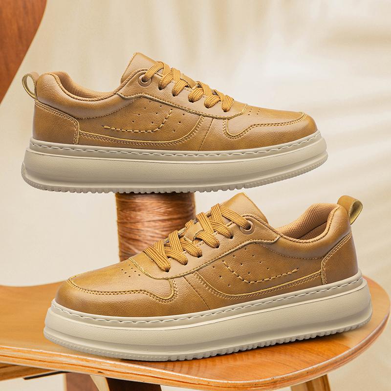 Fashion Genuine Leather Male Shoes White Casual Shoes Height Increase 6cm Men's Shoes Leisure Walk Men's Sneakers Skateboard Footwear