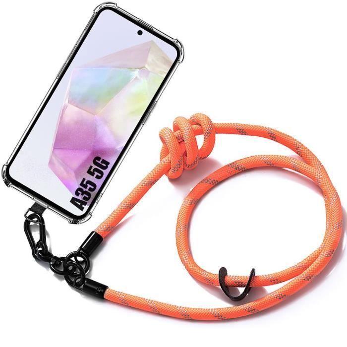 Coque Antichoc - BOOLING - Samsung Galaxy A35 5G - Silicone Transparent - Bandoulière Amovible Orange