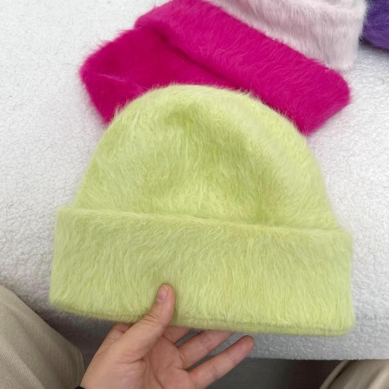 15 Colors Soft Rabbit Fur Beanies Winter Hat for Woman Luxury Fluffy Knited Hat Bonnet Lady Autumn Winter Warm Skullies Cap