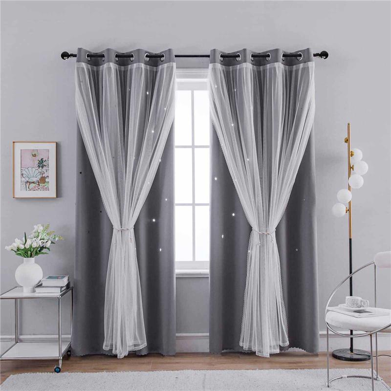 Double Layer Curtains with Star Cut-Outs Blackout Rod Pocket Drapes Projects Beautiful Starry Patterns Home Window Decor
