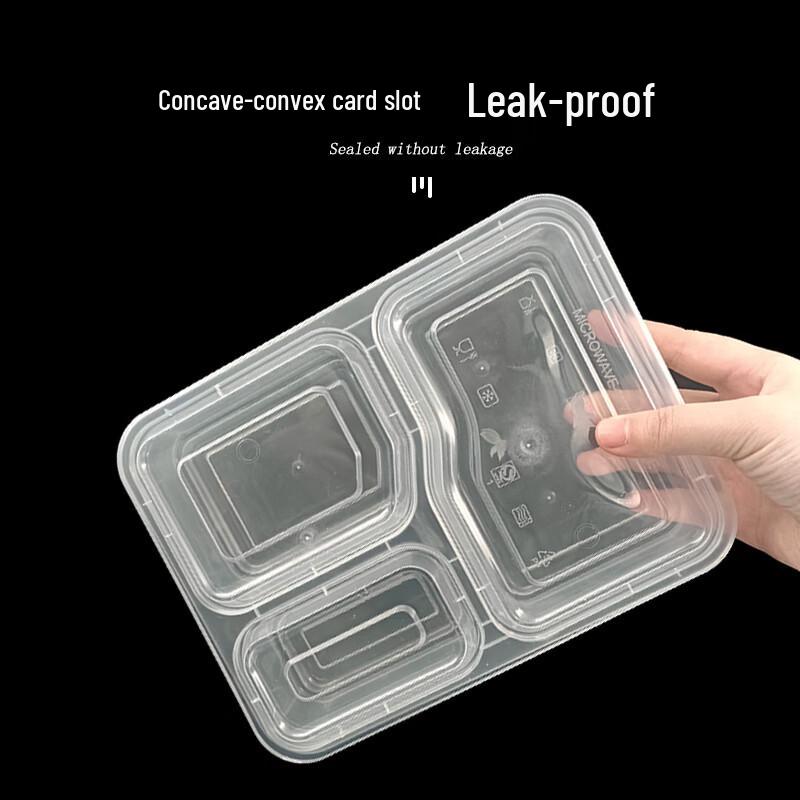 Disposable 3-Compartment Clear Meal Boxes with High Lids