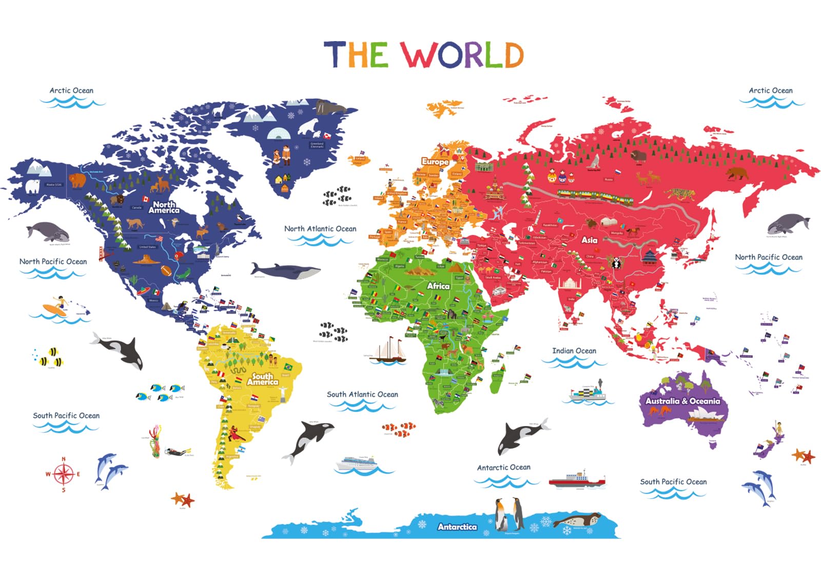 

BASHOM Large World Map Wall Sticker Decor for Kids DIY Wall Transfer Wall Art Sticker for Bathroom Room Living Animals SG2-115 Kindergarten, Nursery,